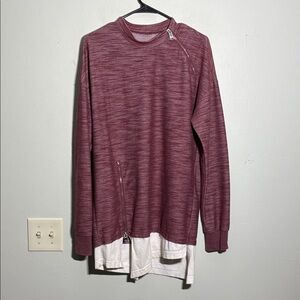 copper rivet Men's Maroon Sweater with White Layered Hem and zip M